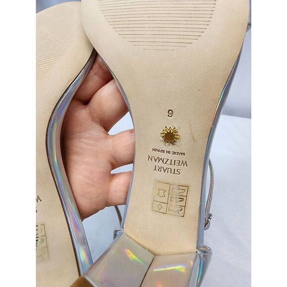 Stuart Weitzman Size 6 Nudist Block 75 Iridescent Ankle-Strap Sandals Block Heel - Picture 10 of 10